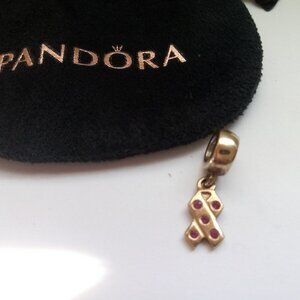 Pandora 14k Gold Charm Breast Cancer Awareness With light Pink Sapphires Charm